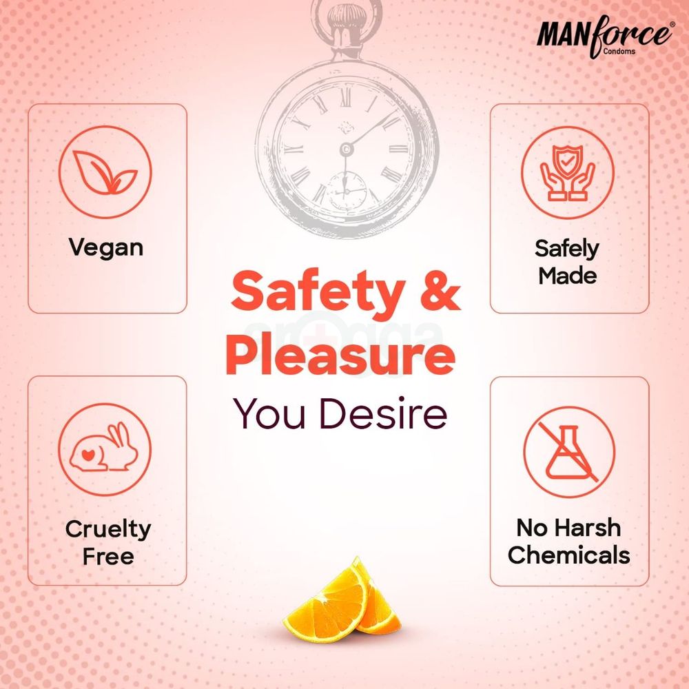 Manforce Overtime Orange Long Lasting Pleasure Condom - 10Pcs Pack(India)  