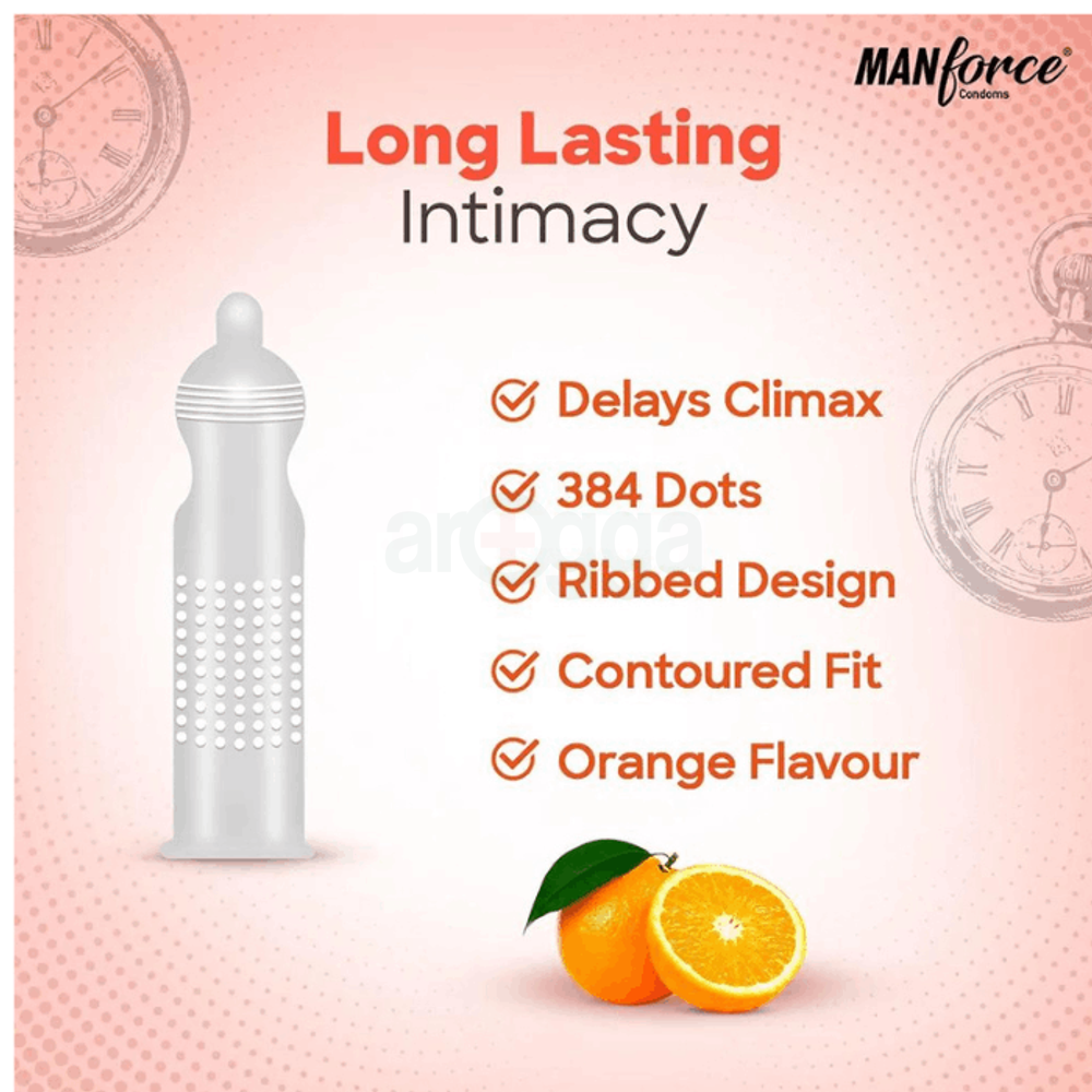 Manforce Overtime Orange Long Lasting Pleasure Condom - 10Pcs Pack(India)  