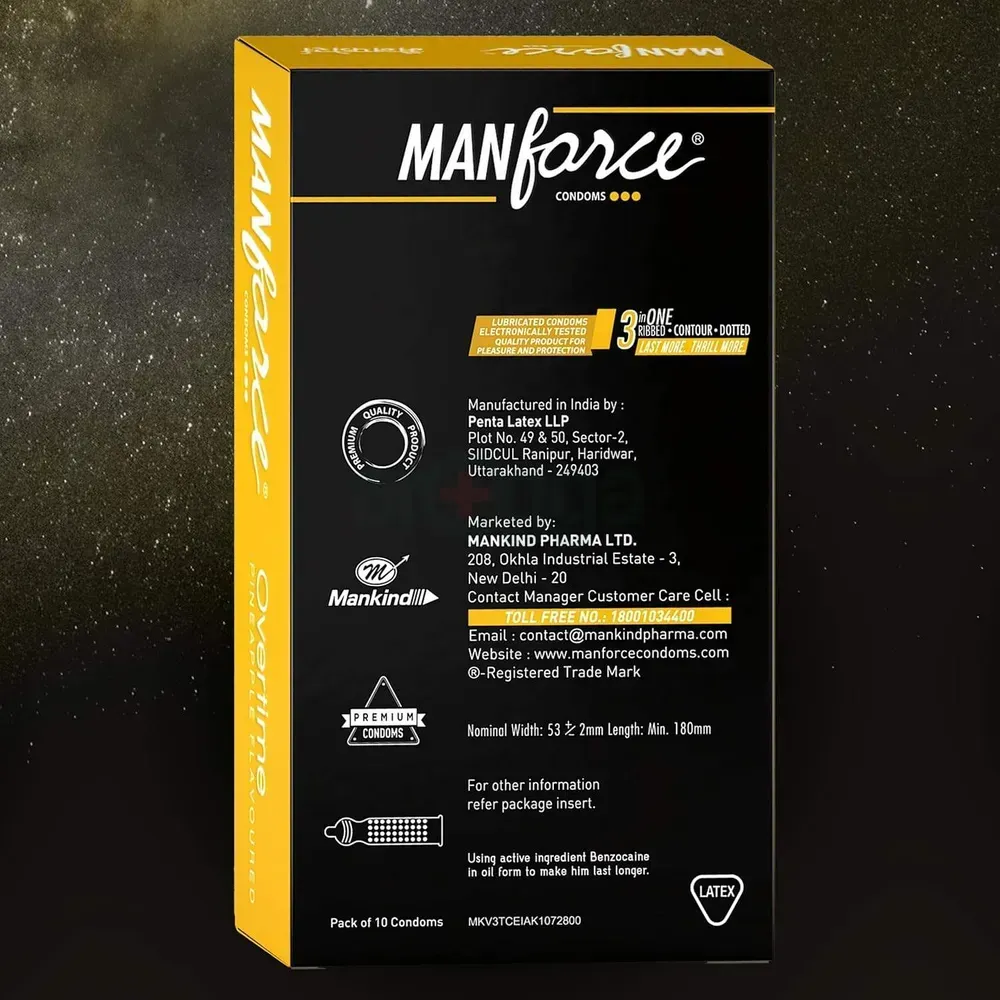 Manforce Overtime Pineapple 3in1 (Ribbed, Contour, Dotted) Condom - 10Pcs Pack(India)  