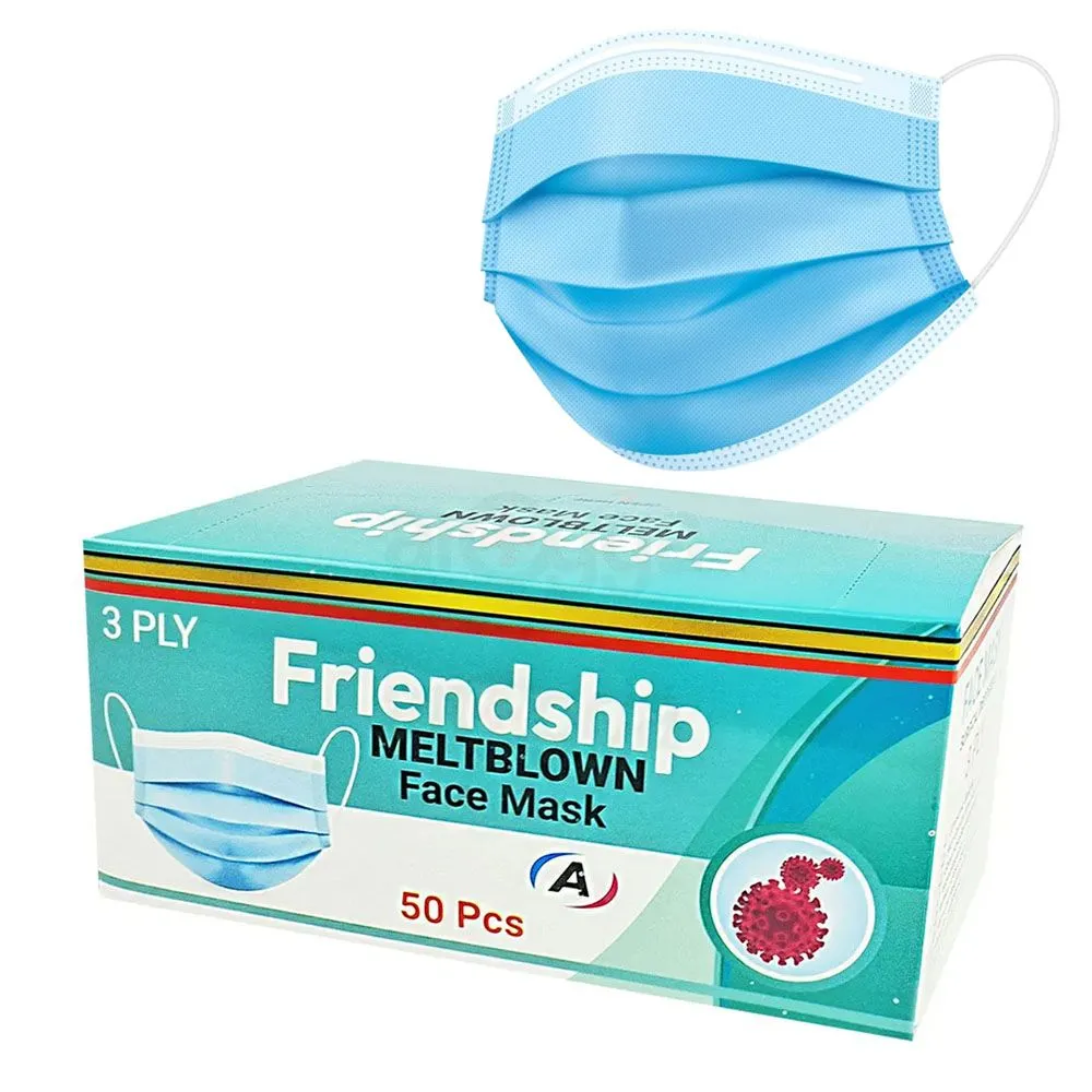 Face Mask Surgical 3 Layers with Nose Pin Blue 50pcs Box (Friendship)  