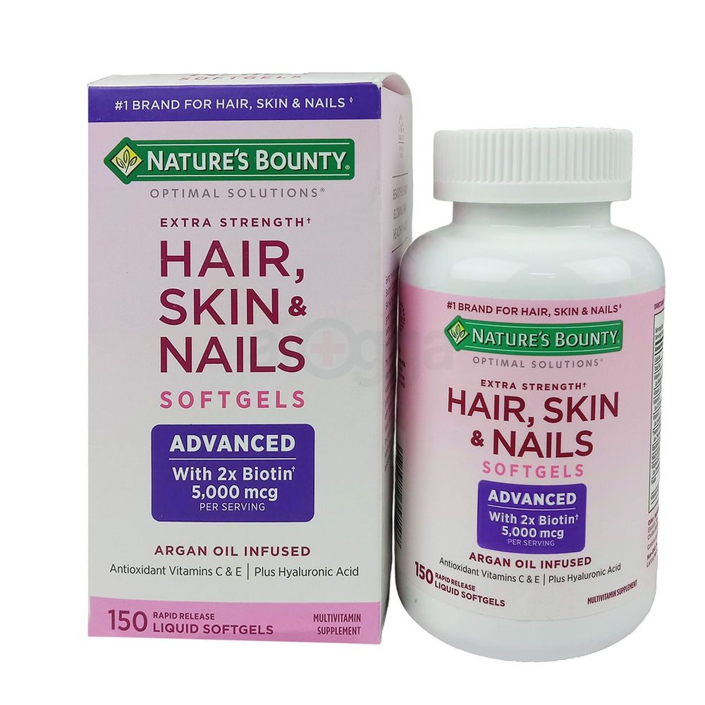 Nature's Bounty Advanced Hair, Skin & Nails, Argan-Infused Vitamin Supplement with Biotin and Hyaluronic Acid, 150 Rapid Release Softgels  