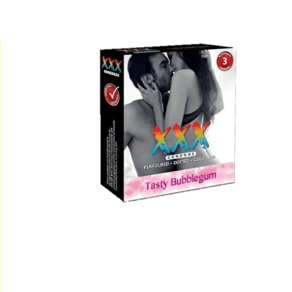 XXX Dotted Bubblegum Flavorured Coloured Condom - 3Pcs Pack  