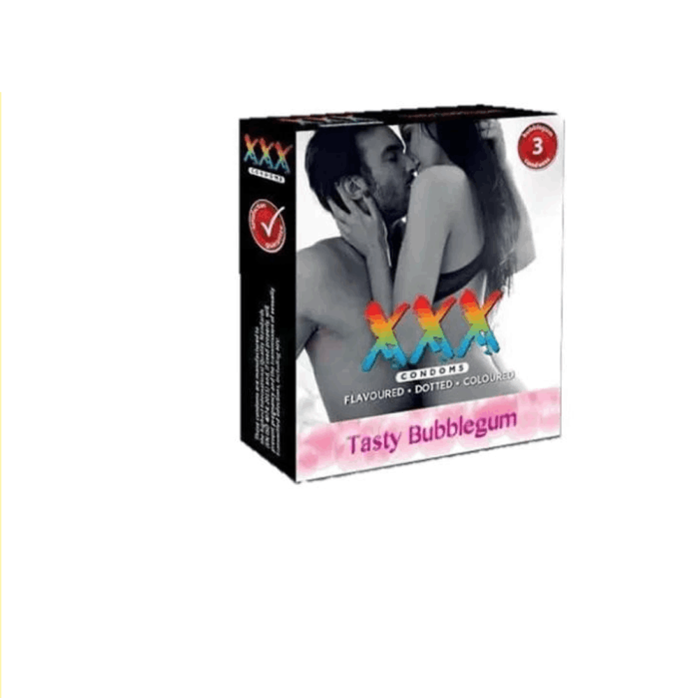 XXX Dotted Tasty Bubblegum Flavorured Coloured Condom - 3Pcs Pack  
