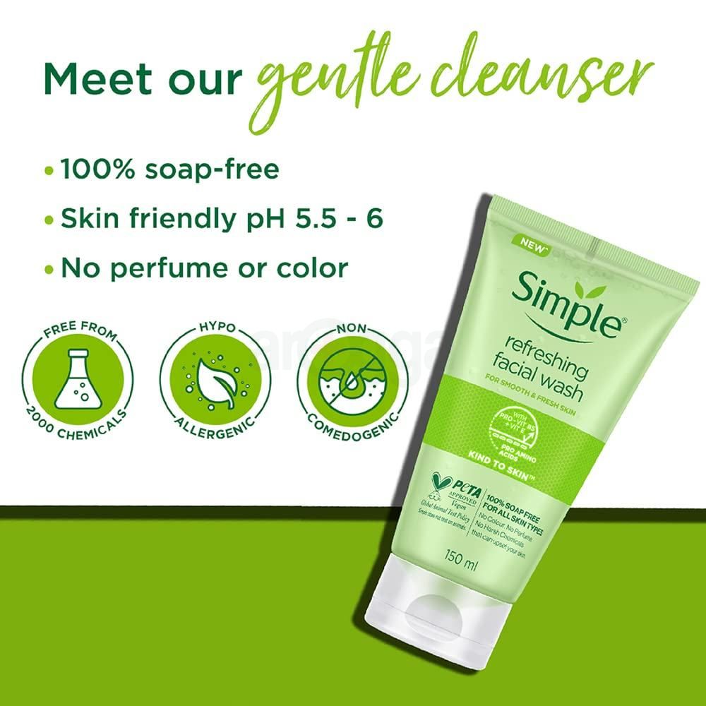 Simple Kind to Skin Refreshing Facial Wash with Vitamin B5+E 150ml  