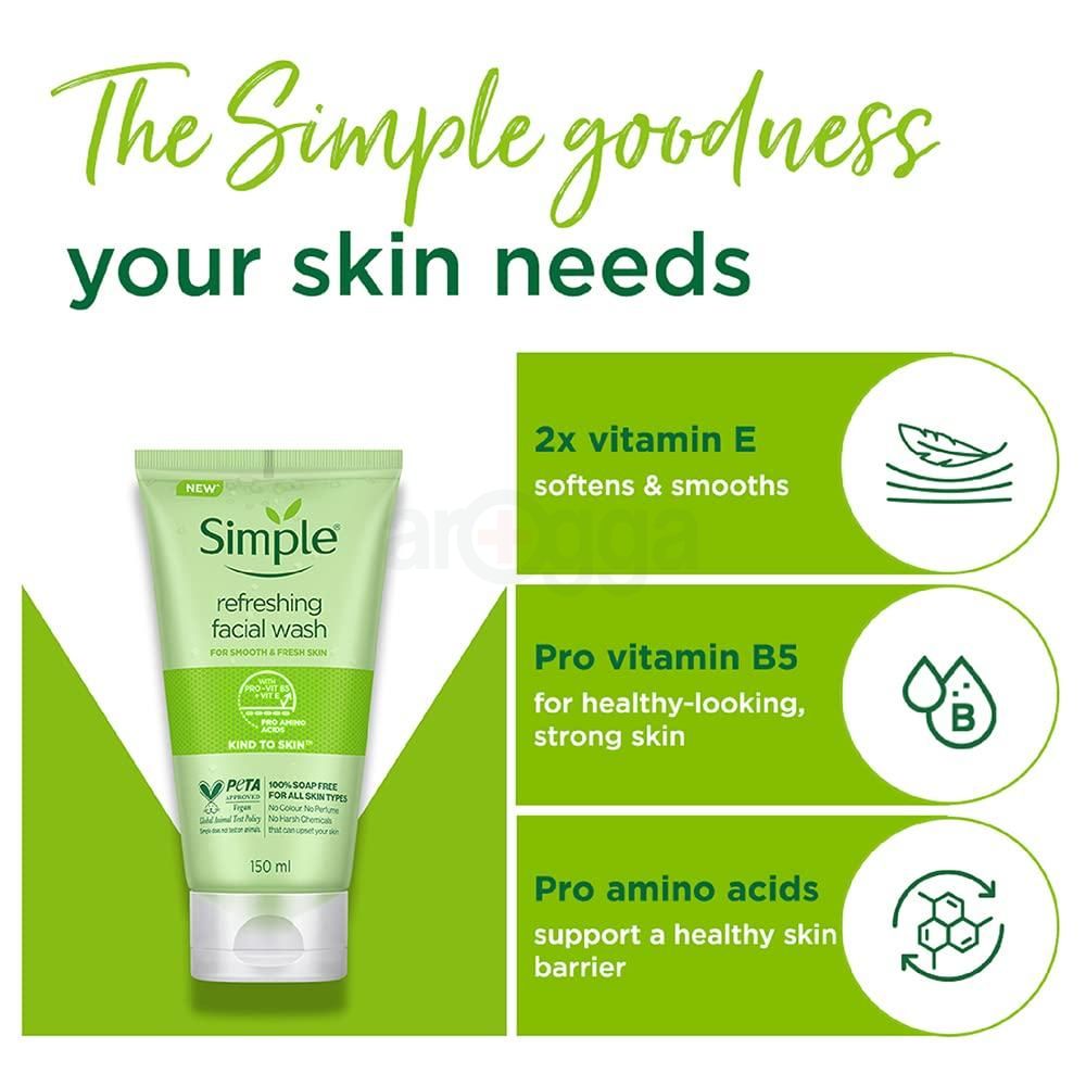Simple Kind to Skin Refreshing Facial Wash with Vitamin B5+E 150ml  