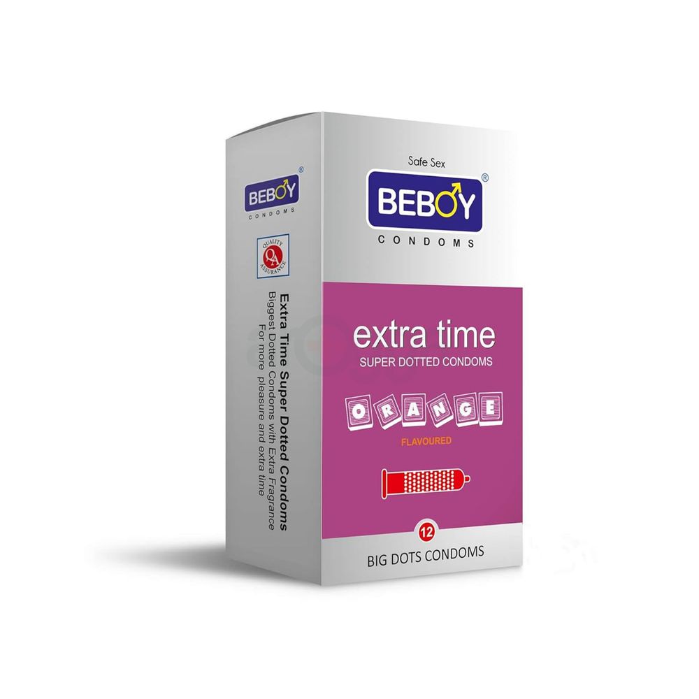 Beboy Extra Time Super Dotted Condom (Orange Flavour) - 12Pcs Pack(India)  