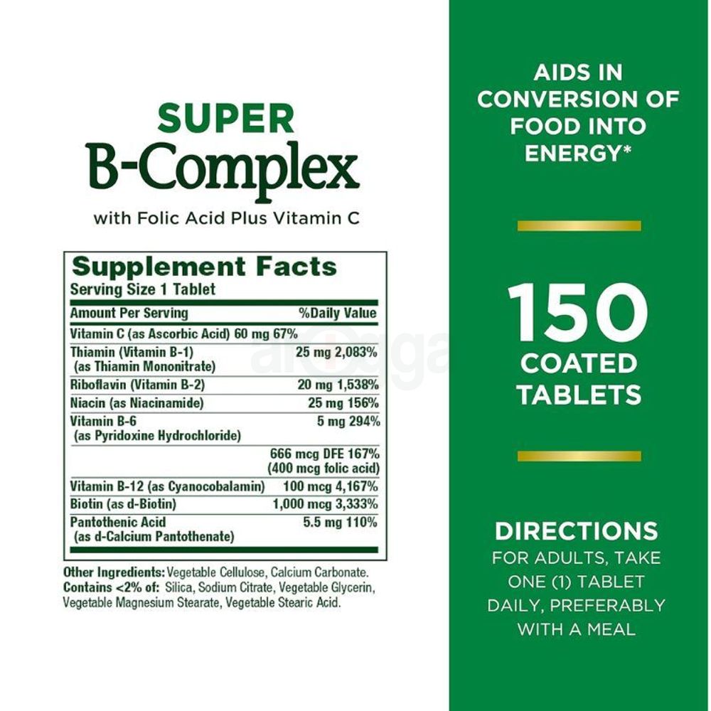 Nature's Bounty Super B-Complex With Folic Acid Plus Vitamin C 150 Tablets  
