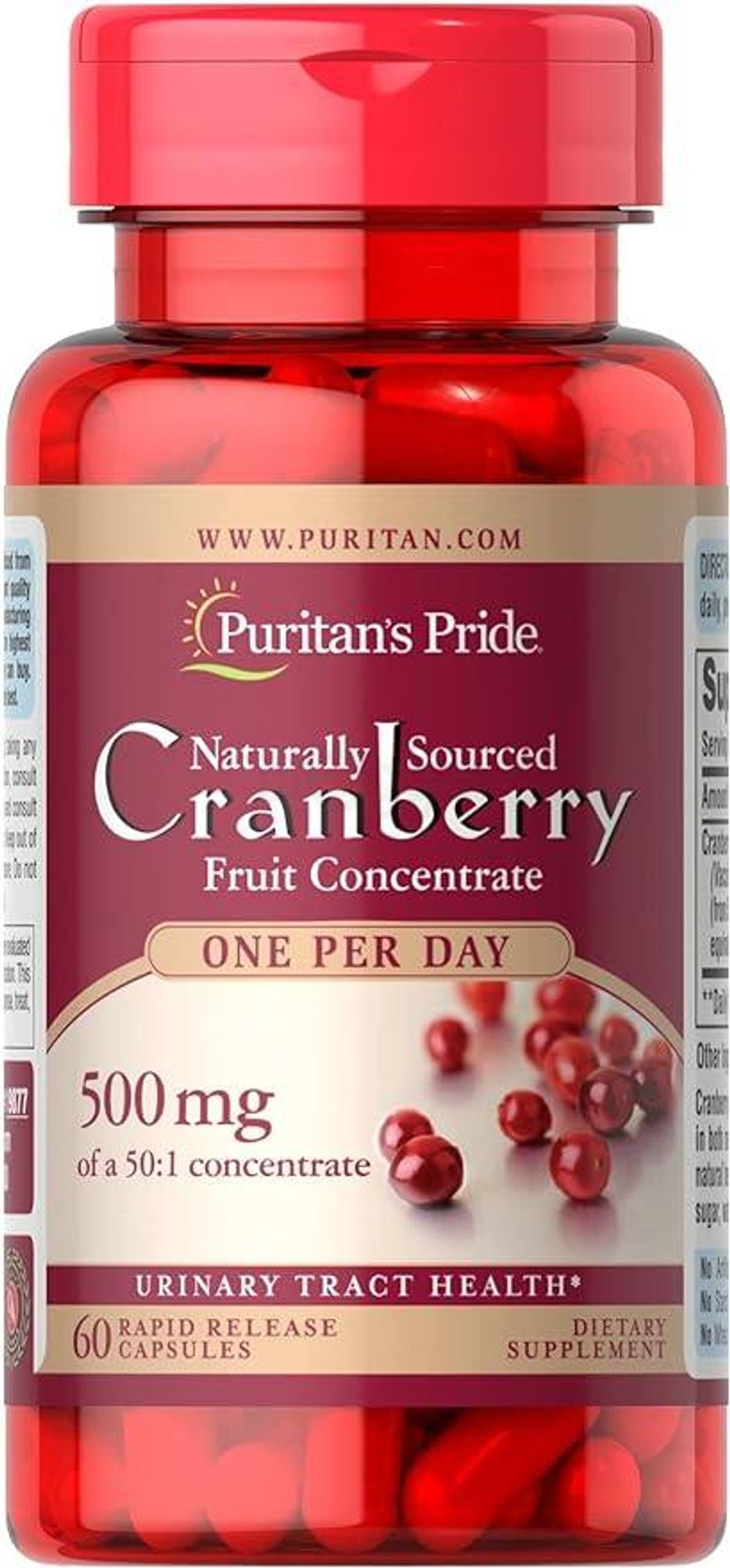 Puritan's Pride Cranberry Fruit Concentrate 500mg 60 Capsules  