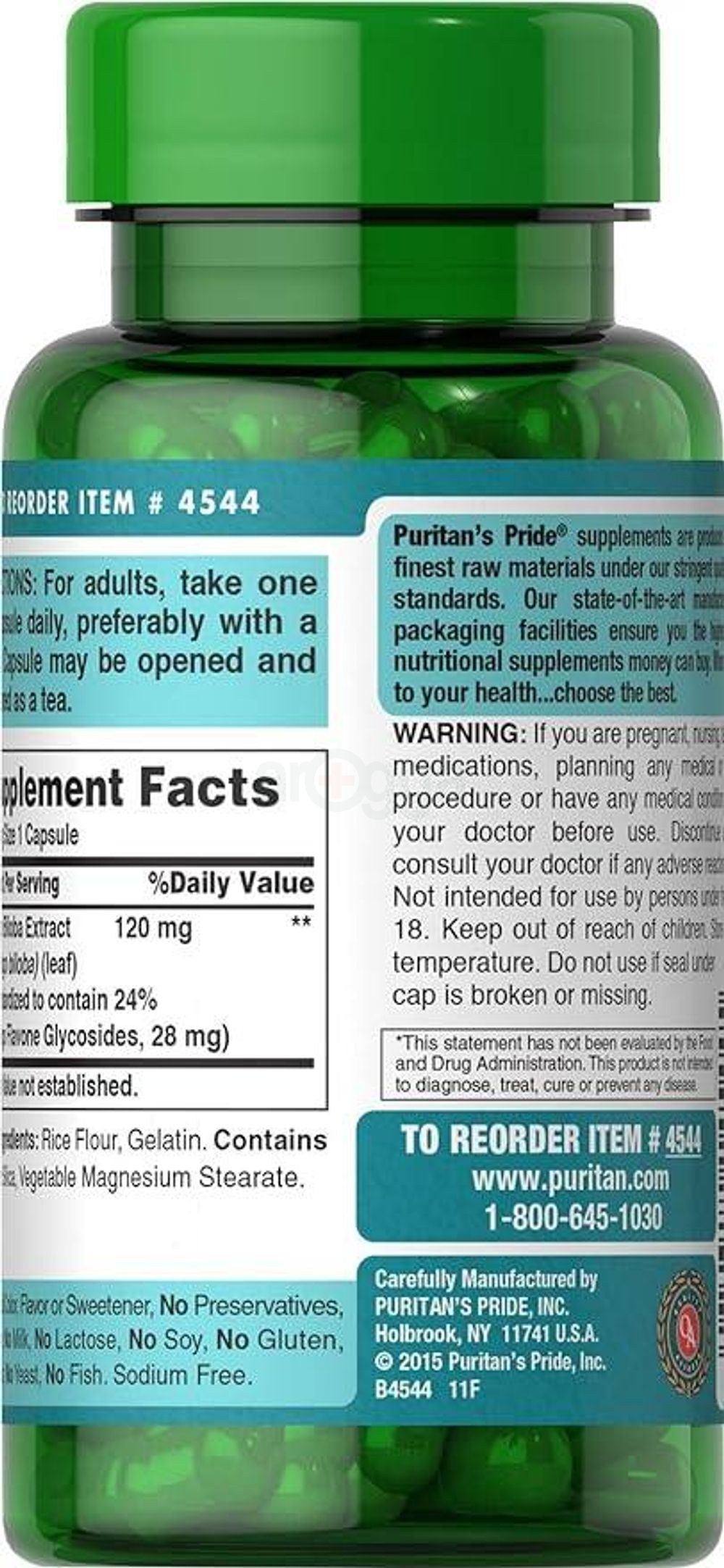 Puritan’s Pride Ginkgo Biloba 120mg 100 Capsules  