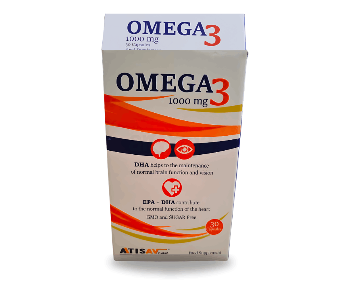 Omega 3 1000mg EPA+DHA Contribute to the Normal Function Of the Heart GMO And Sugar Free 30 Capsules Food Supplement  