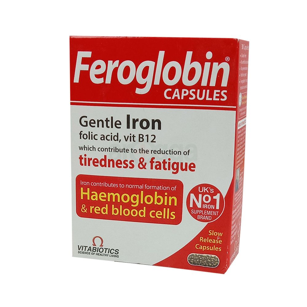 Feroglobin Capsules Gentle Iron, Folic Acid, Vit B12 for Reducing Tiredness & Fatigue  