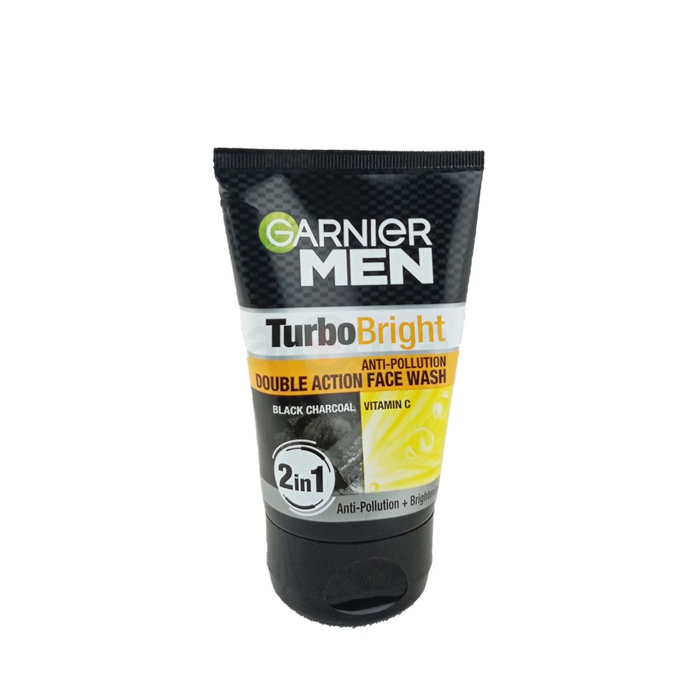 Garnier Men Turbo Bright Anti-Pollution Double Action Black Charcoal Vitamin C Face Wash 100gm  