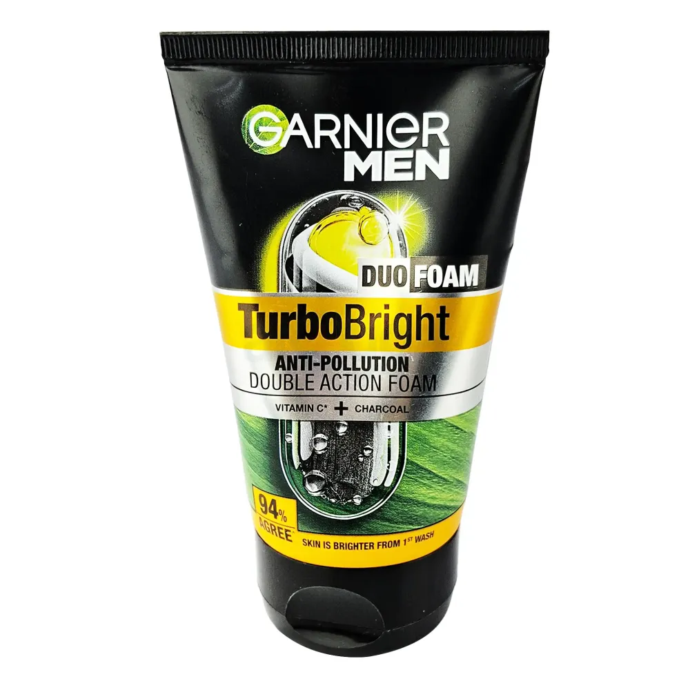 Garnier Men Turbo Bright Anti-Pollution Double Action Black Charcoal Vitamin C Face Wash 100gm  