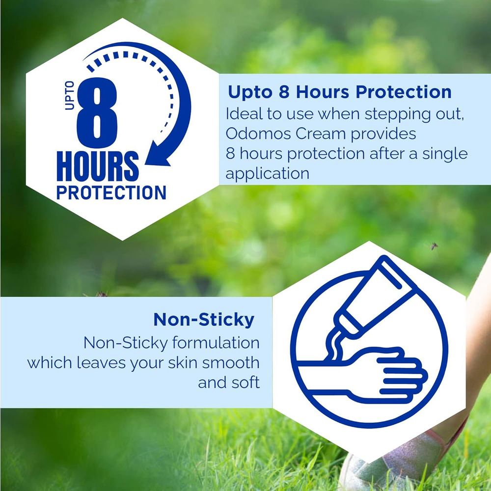 Odomos Non Sticky Mosquito Repellent Cream with Vitamin E 50g  