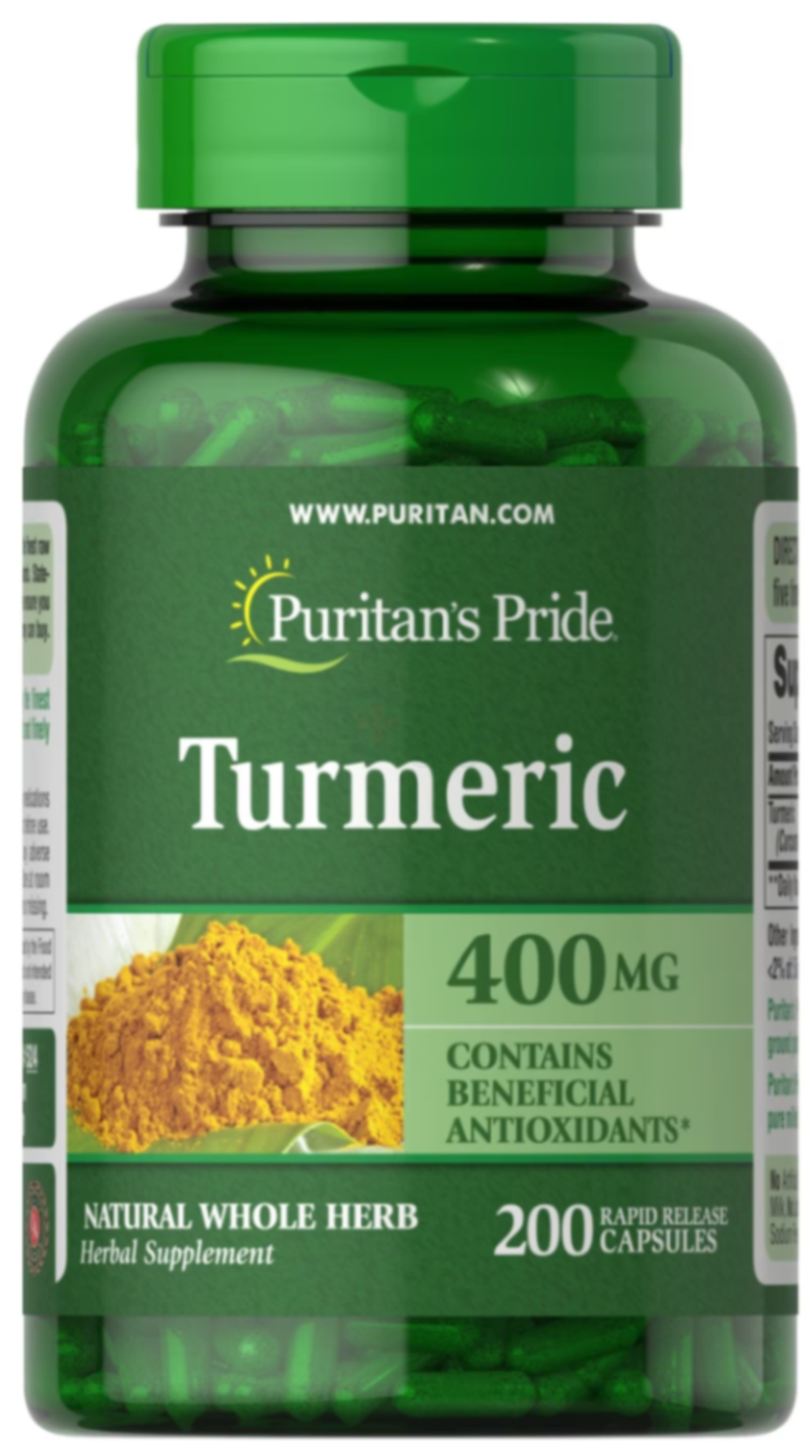 Puritan's Pride Turmeric Naturally Contains Curcumin 400mg, 200 Capsules  