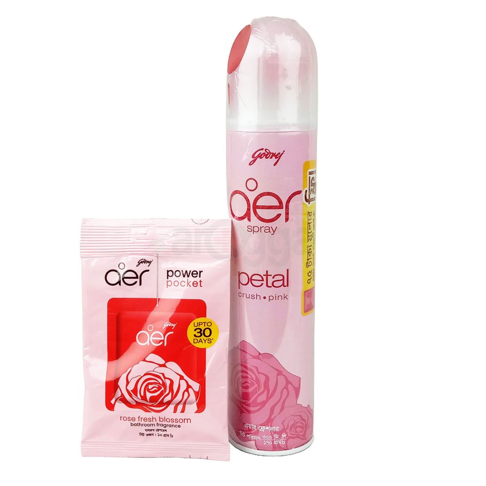 Godrej AER Room Spray Petal Crush Pink with Aer Rose Fresh Blossom 10gm FREE  