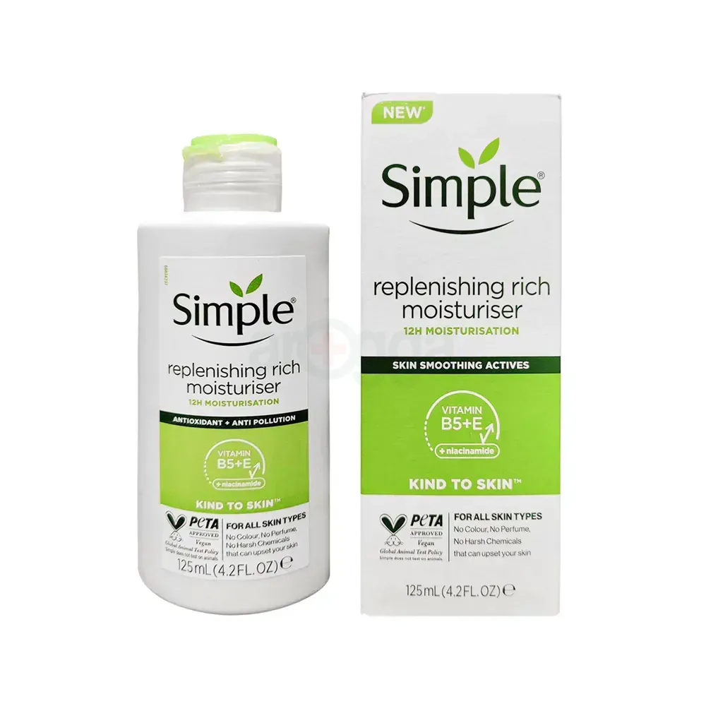 Simple Kind to Skin Replenishing Rich Moisturiser with Vitamin B5+E & Niacinamide 125ml  
