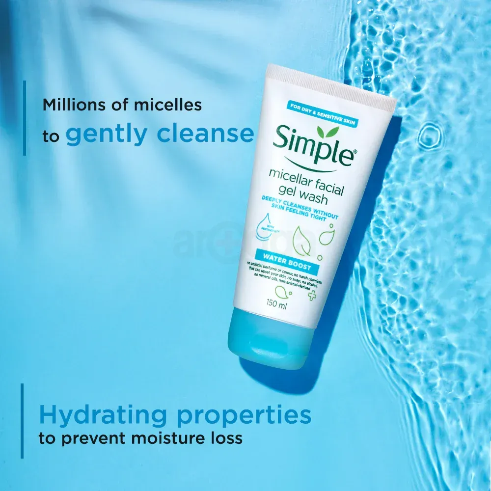 Simple Water Boost Micellar Facial Gel Wash for Hydrated Dewy-Fresh Skin 150ml  