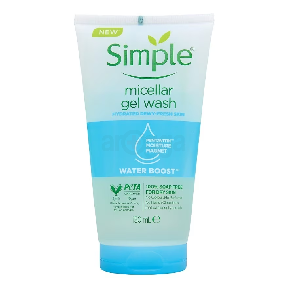 Simple Water Boost Micellar Facial Gel Wash for Hydrated Dewy-Fresh Skin 150ml  