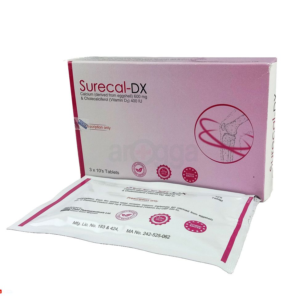 Surecal-DX 500mg+200IU Tablet