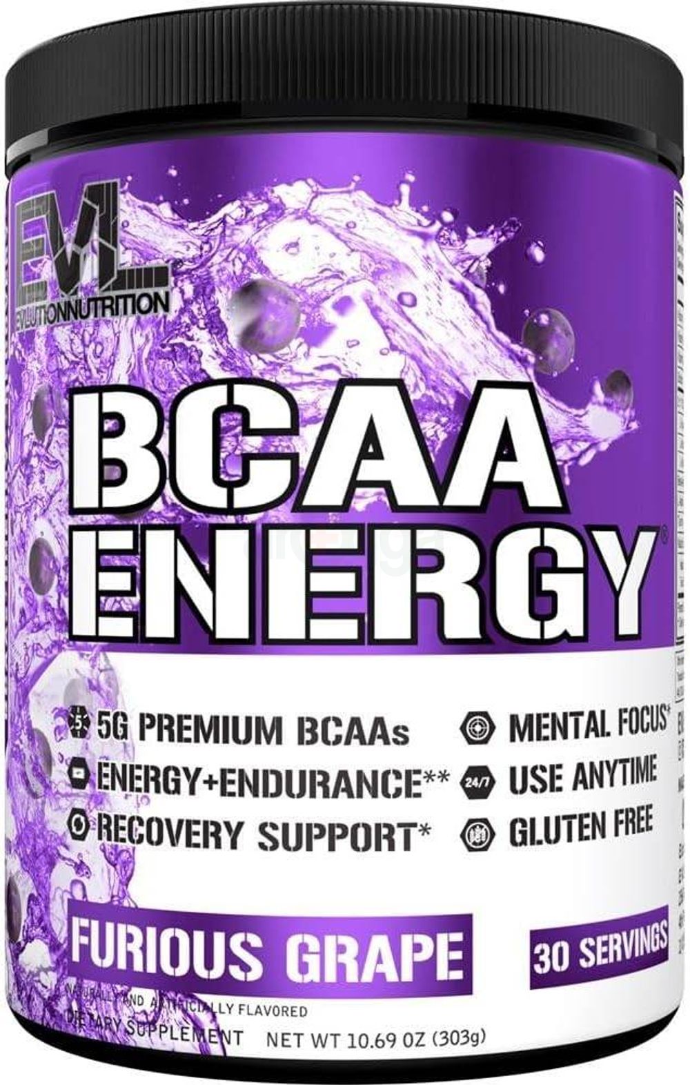 EVL BCAA Energy, Furious Grape, 30 Serving Furious Grape Powder