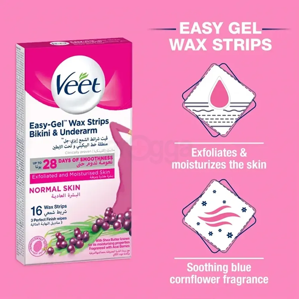 Veet Easy Gel Bikini & Underarm Wax Strips for Normal Skin  