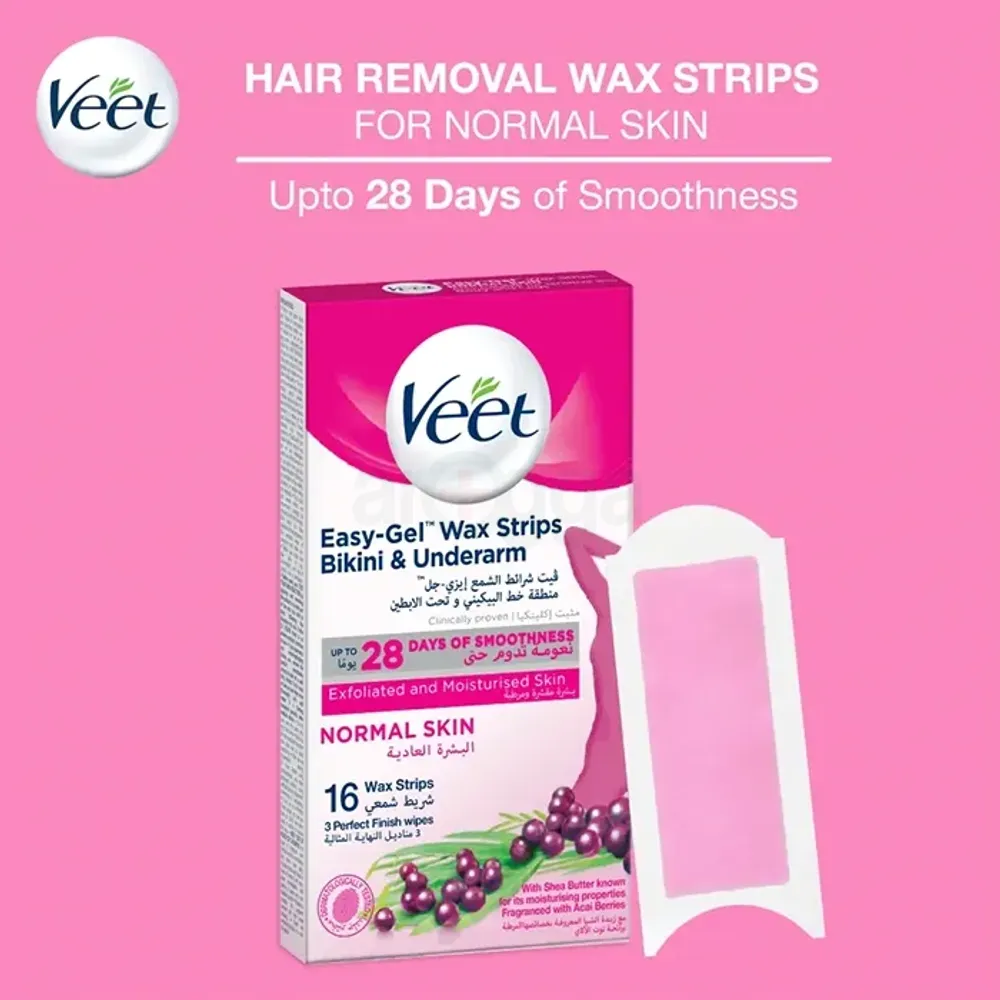 Veet Easy Gel Bikini & Underarm Wax Strips for Normal Skin  