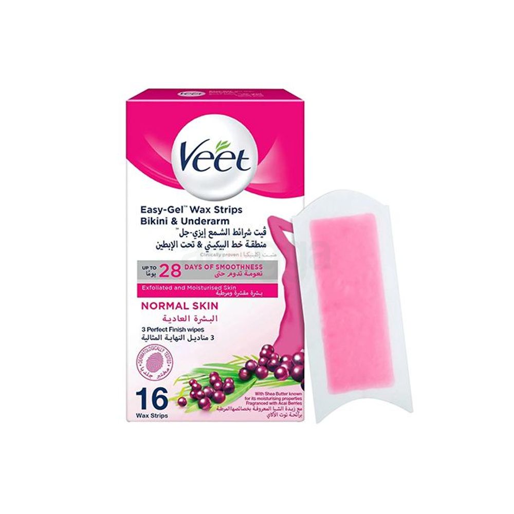 Veet Easy Gel Bikini & Underarm Wax Strips for Normal Skin  
