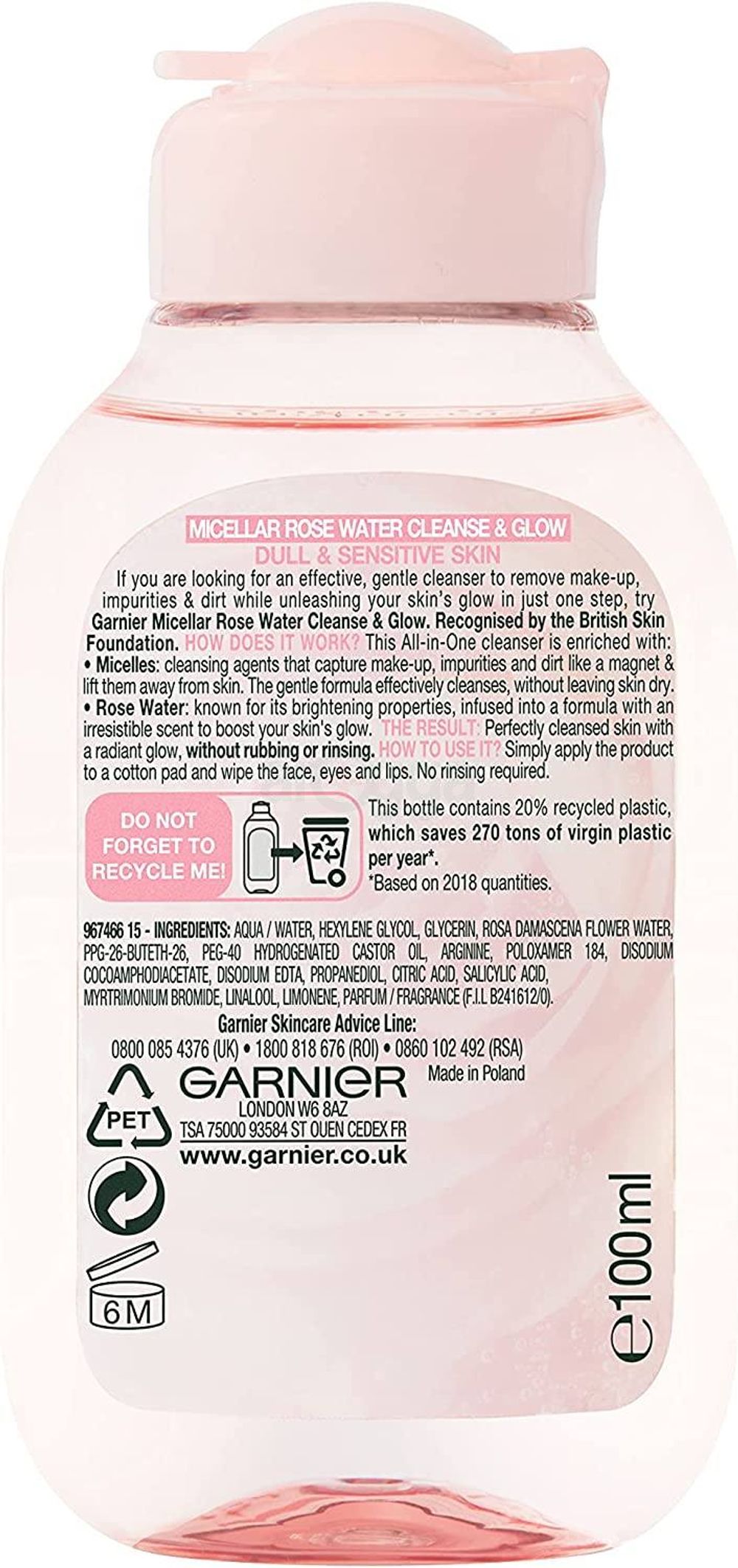 Garnier SkinActive Micellar Rose Water Cleanse & Glow for Dull & Sensitive Skin  