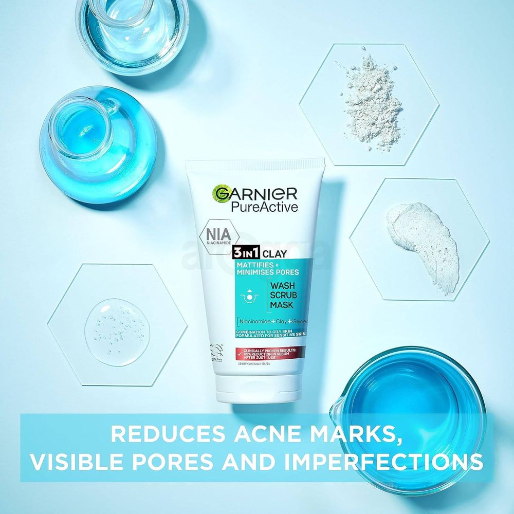 Garnier SkinActive Pure Active 3 in 1 Clay Anti-Shine & Imperfections 150ml  