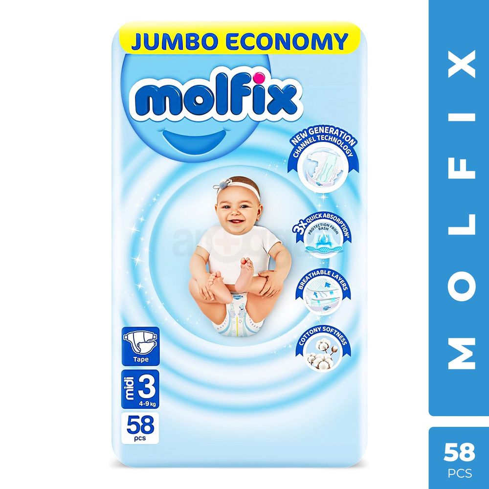 Molfix Diapers Jumbo Midi Belt 3 (4-9kg) 58 Pcs  