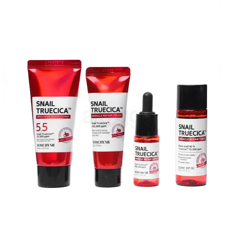 Some By Mi Snail Truecica Miracle Repair Starter Kit - Snail Gel Cleanser (30ml) + Snail Toner (30ml) + Snail Serum (10ml) + Snail Cream (20g)  