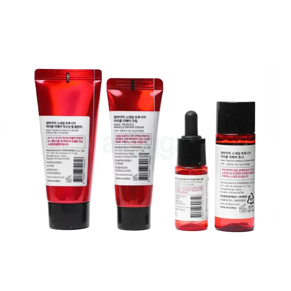 Some By Mi Snail Truecica Miracle Repair Starter Kit - Snail Gel Cleanser (30ml) + Snail Toner (30ml) + Snail Serum (10ml) + Snail Cream (20g)  