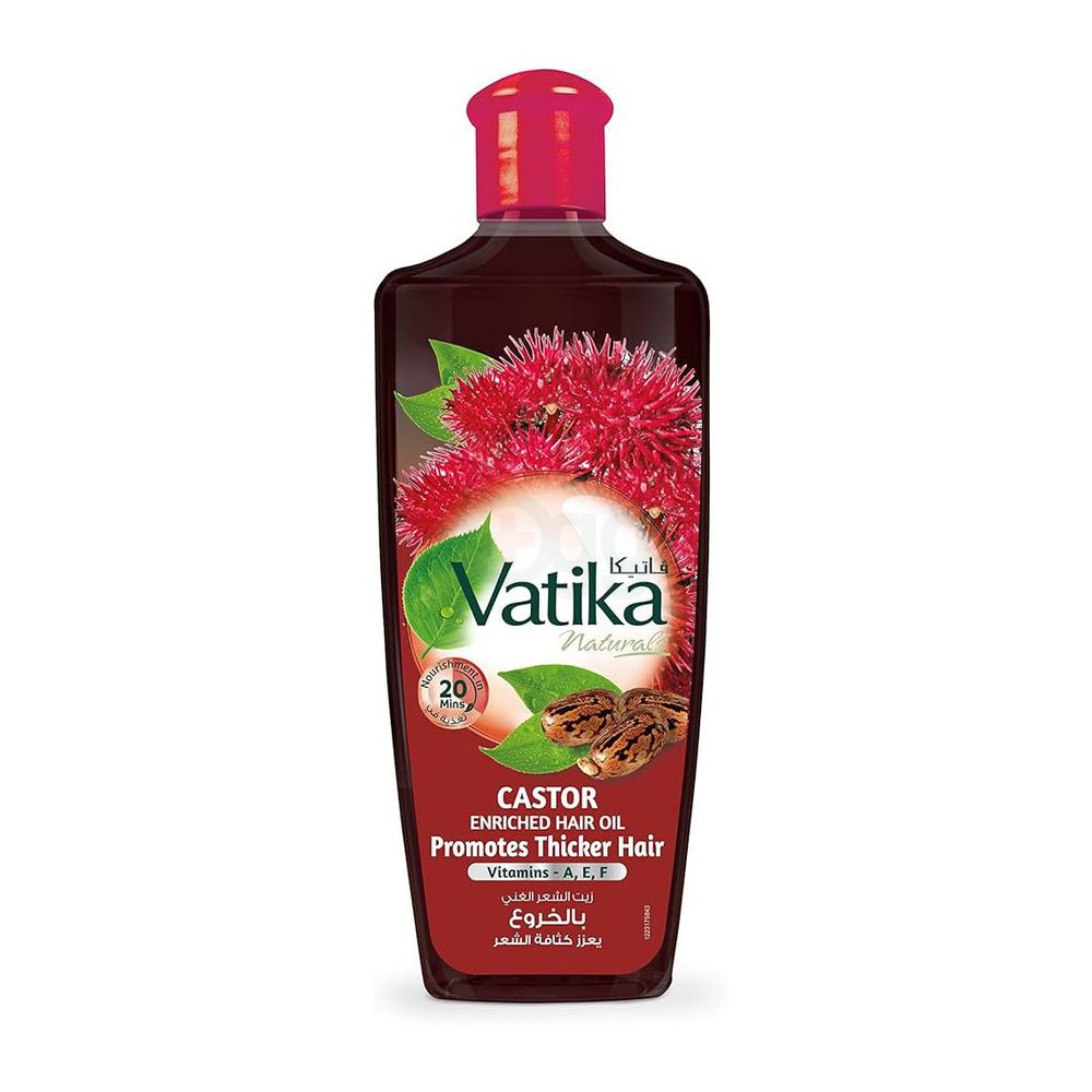 Vatika Naturals Castor Enriched Hair Oil with Vitamins-A, E, F for Thicker Hair  