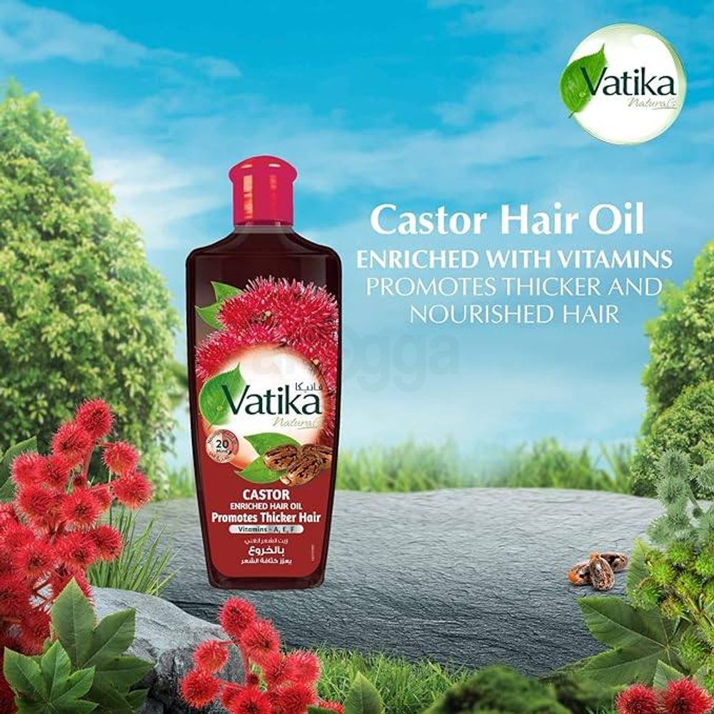 Vatika Naturals Castor Enriched Hair Oil with Vitamins-A, E, F for Thicker Hair  
