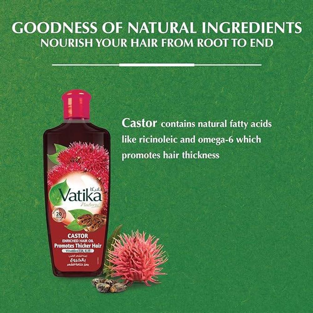 Vatika Naturals Castor Enriched Hair Oil with Vitamins-A, E, F for Thicker Hair  