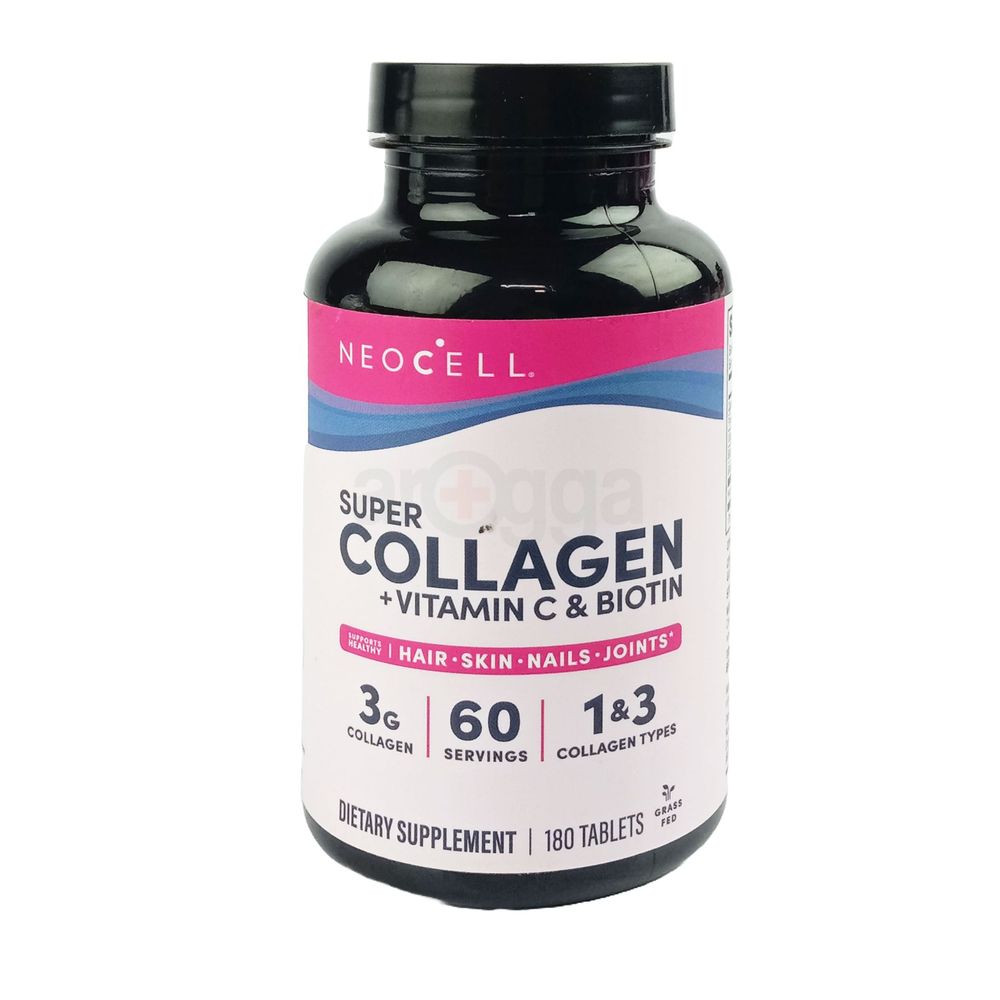 NeoCell Super Collagen Peptides + Vitamin C & Biotin, 3g Collagen Per Serving, Gluten Free, Promotes Healthy Hair, Beautiful Skin, and Nail Support, Dietary Supplement, 180 Tablets  