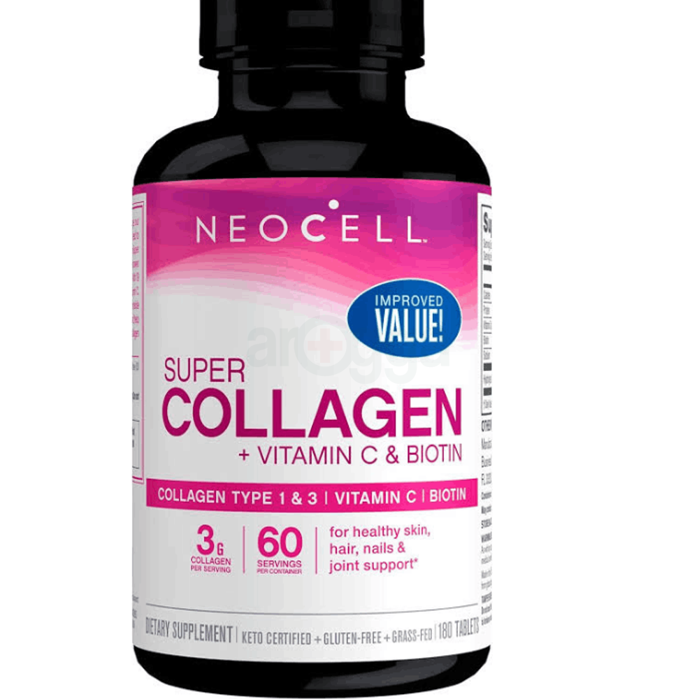 NeoCell Super Collagen Peptides + Vitamin C & Biotin, 3g Collagen Per Serving, Gluten Free, Promotes Healthy Hair, Beautiful Skin, and Nail Support, Dietary Supplement, 180 Tablets  