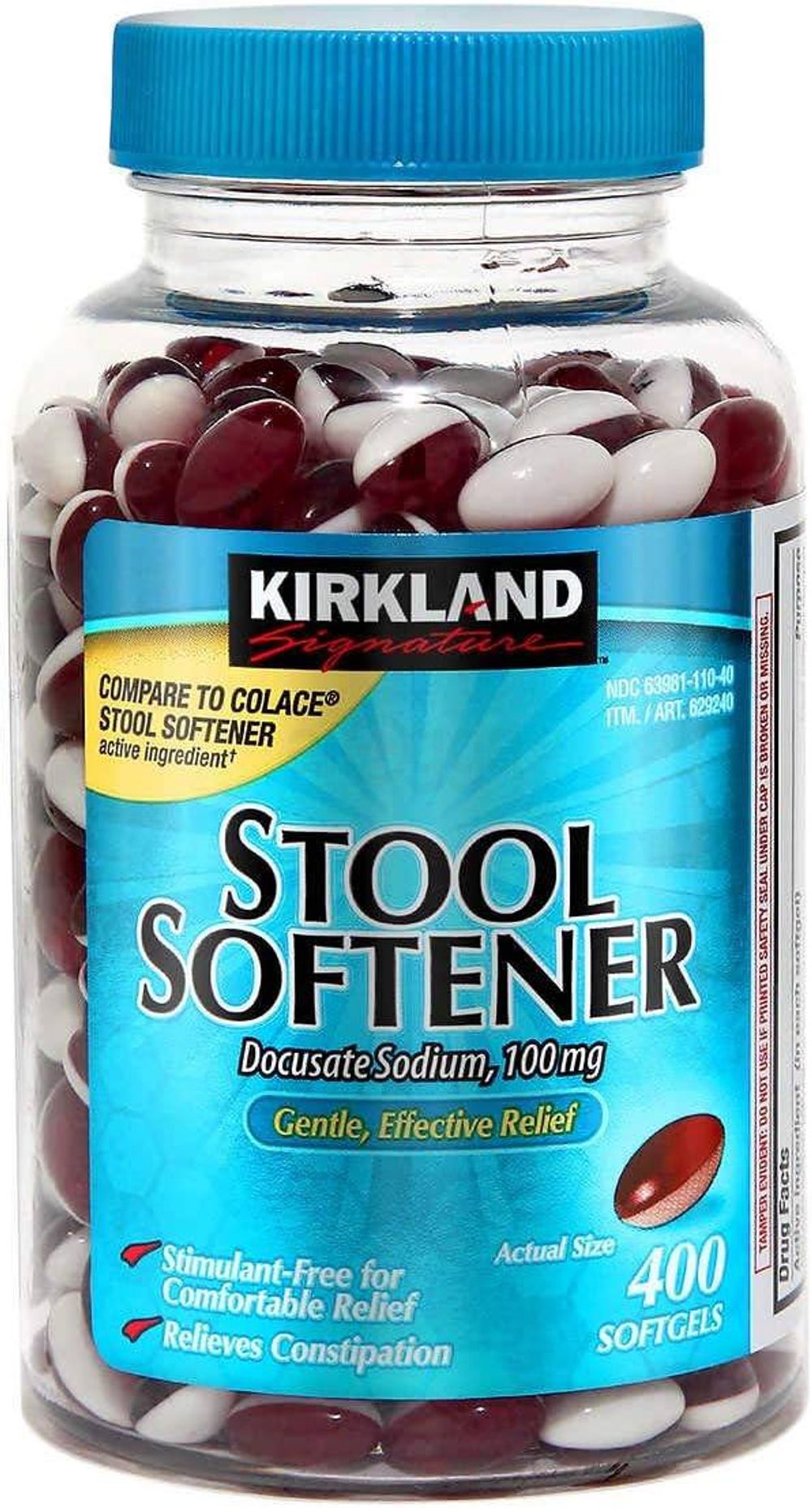 KIRKLAND Signature Stool Softener Gentle Effective Relief 100mg 400 Capsules  