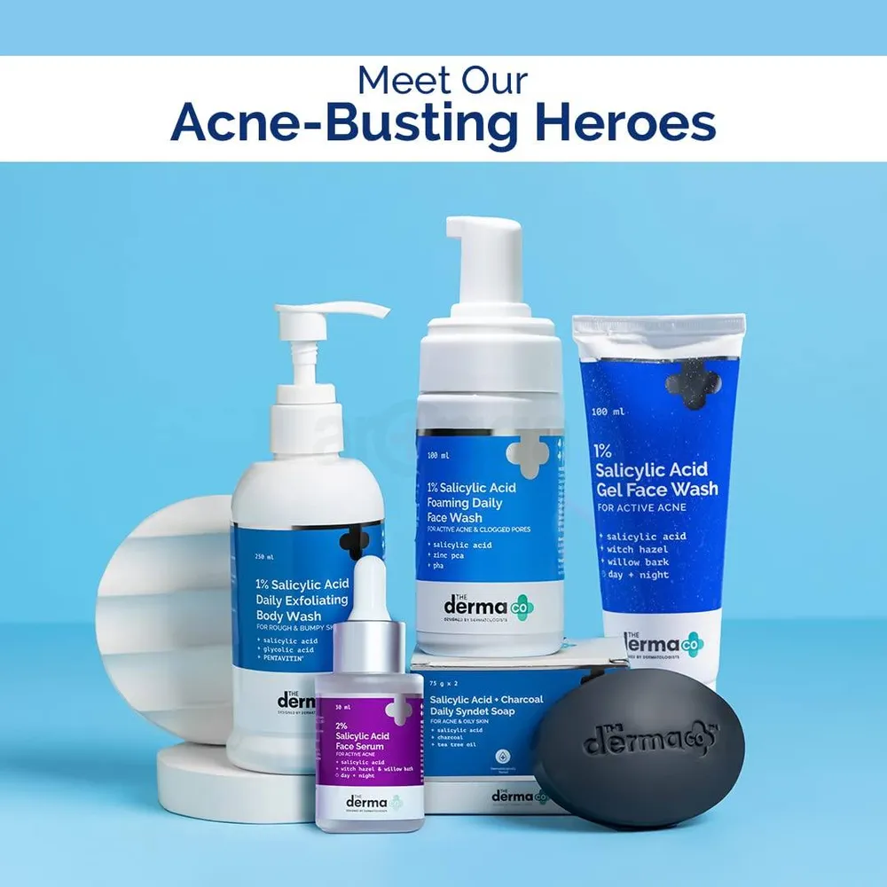 The Derma Co 1% Salicylic Acid Gel Daily Face Wash With Salicylic Acid, Witch Hazel & Willow Black for Active Acne  