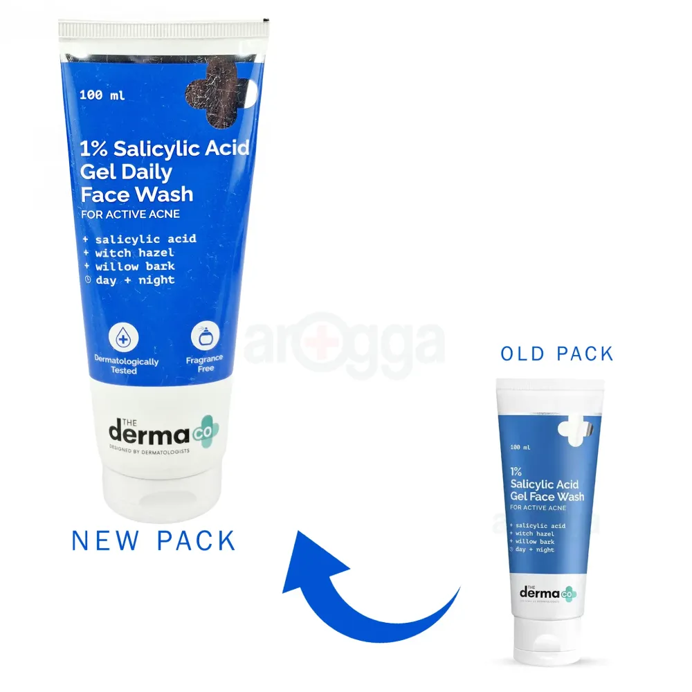 The Derma Co 1% Salicylic Acid Gel Daily Face Wash With Salicylic Acid, Witch Hazel & Willow Black for Active Acne  
