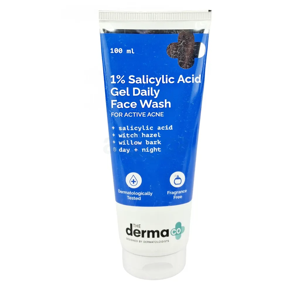 The Derma Co 1% Salicylic Acid Gel Daily Face Wash With Salicylic Acid, Witch Hazel & Willow Black for Active Acne  