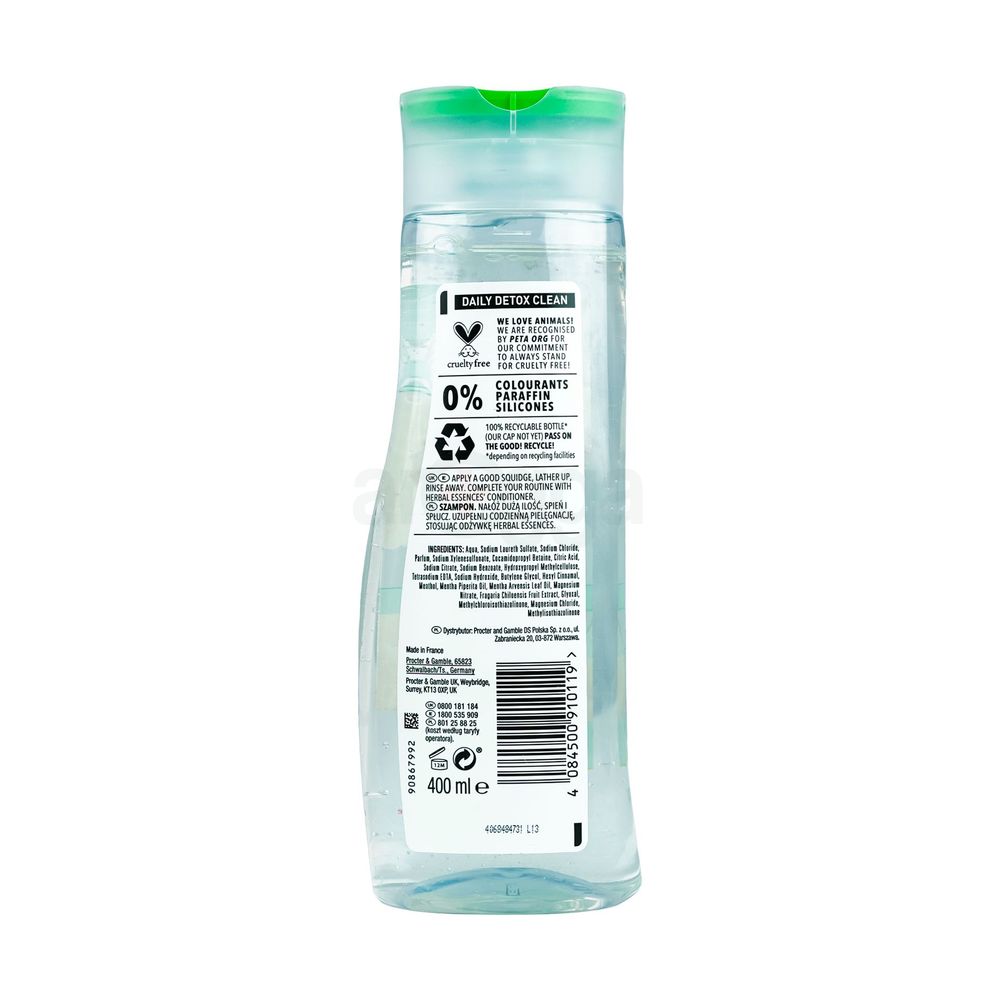 Herbal Essences Daily Detox Clean Shampoo with Golden Raspberry & Mint Essences for All Hair Types  