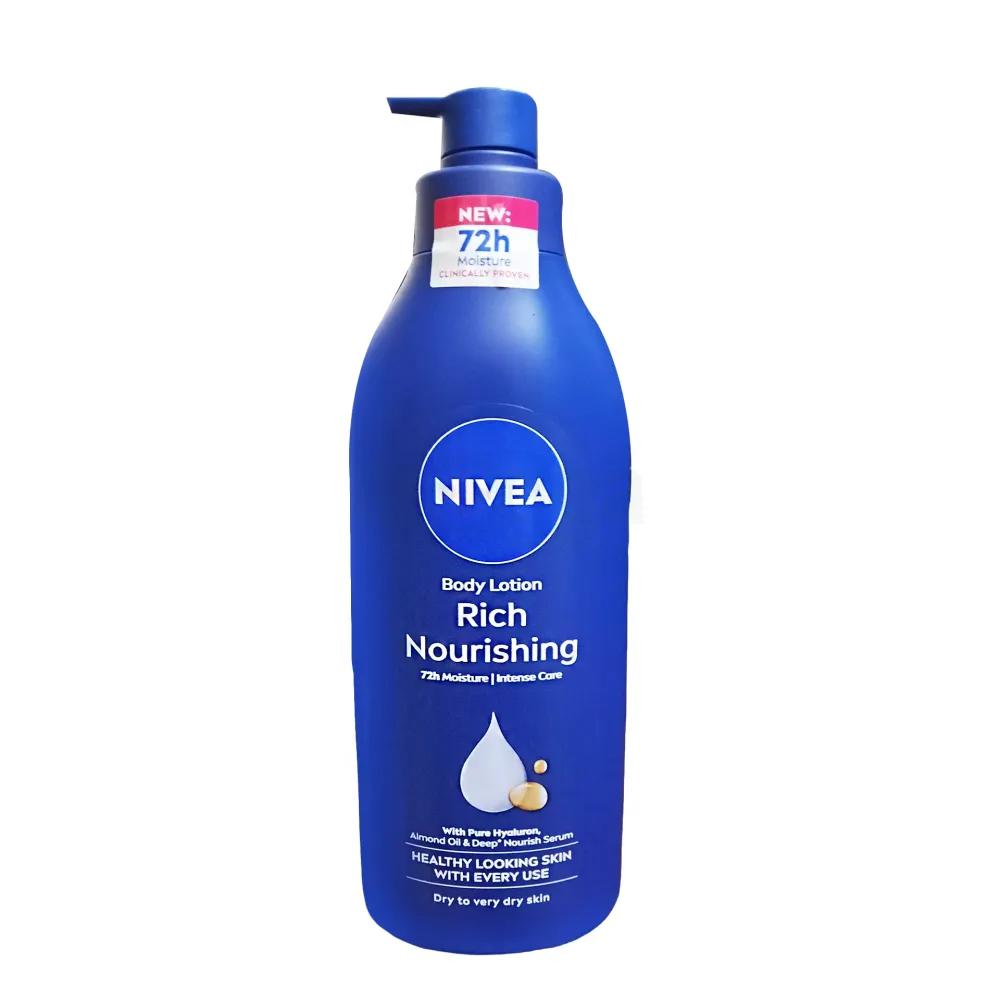 Nivea Rich Nourishing Body Lotion 72h Intense care   With pure Hyaluron, Almond Oil & Vitamin E for Dry to Very Dry Skin (Made in Spain) 400ml  