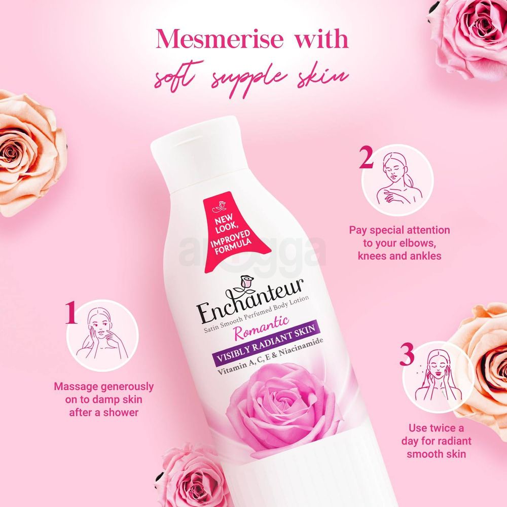 Enchanteur Romantic Satin Smooth Perfumed Lotion with Vitamin A, C, E & Niacinamide  