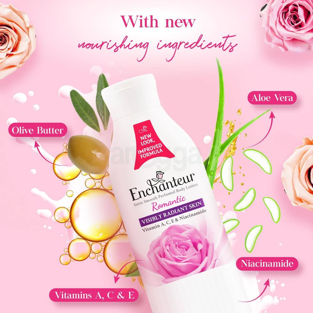 Enchanteur Romantic Satin Smooth Perfumed Lotion with Vitamin A, C, E & Niacinamide  
