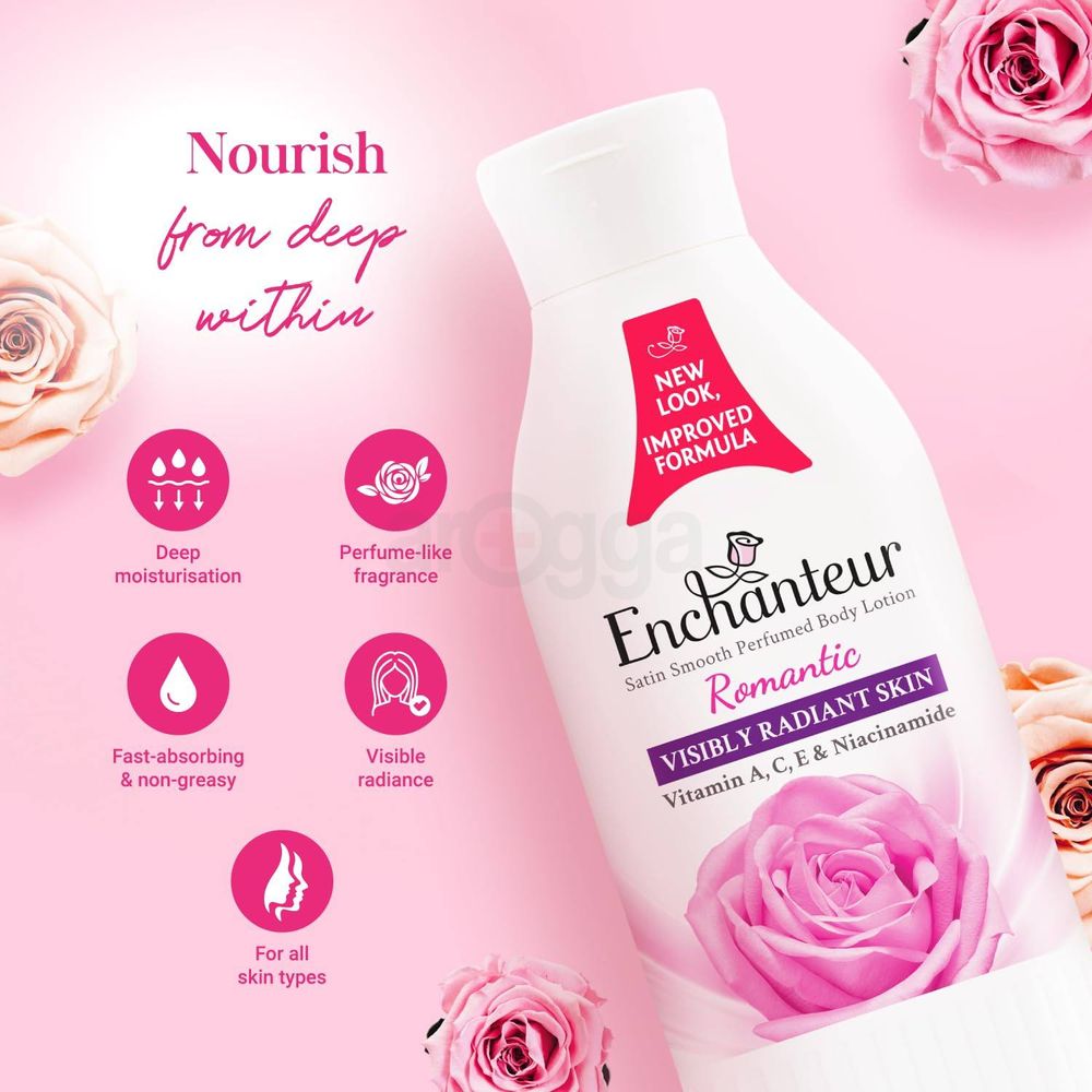 Enchanteur Romantic Satin Smooth Perfumed Lotion with Vitamin A, C, E & Niacinamide  