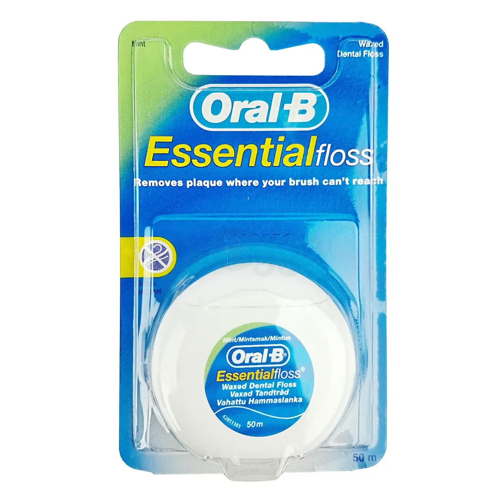 Oral-B Essential Dental Floss, 50 m, Plaque Remover For Teeth, Lightly Waxed & Shred-Resistant, Medium, Mint  