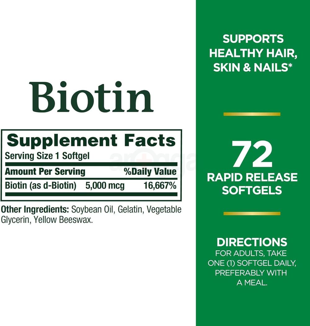 Nature's Bounty Biotin 5000mcg 72 Capsules Supports Healthy Hair Skin Nails  