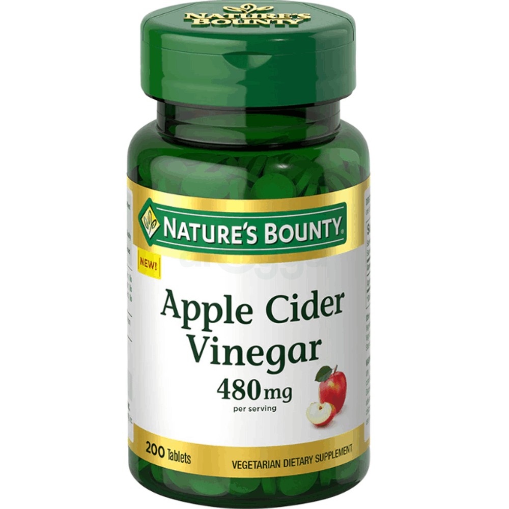 Nature's Bounty Apple Cider Vinegar 480mg Pills, Vegetarian Supplement Plant Based, 200 Tablets  